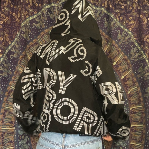 Forever 21 Black White Hooded Windbreaker 1991 Med - Picture 8 of 16